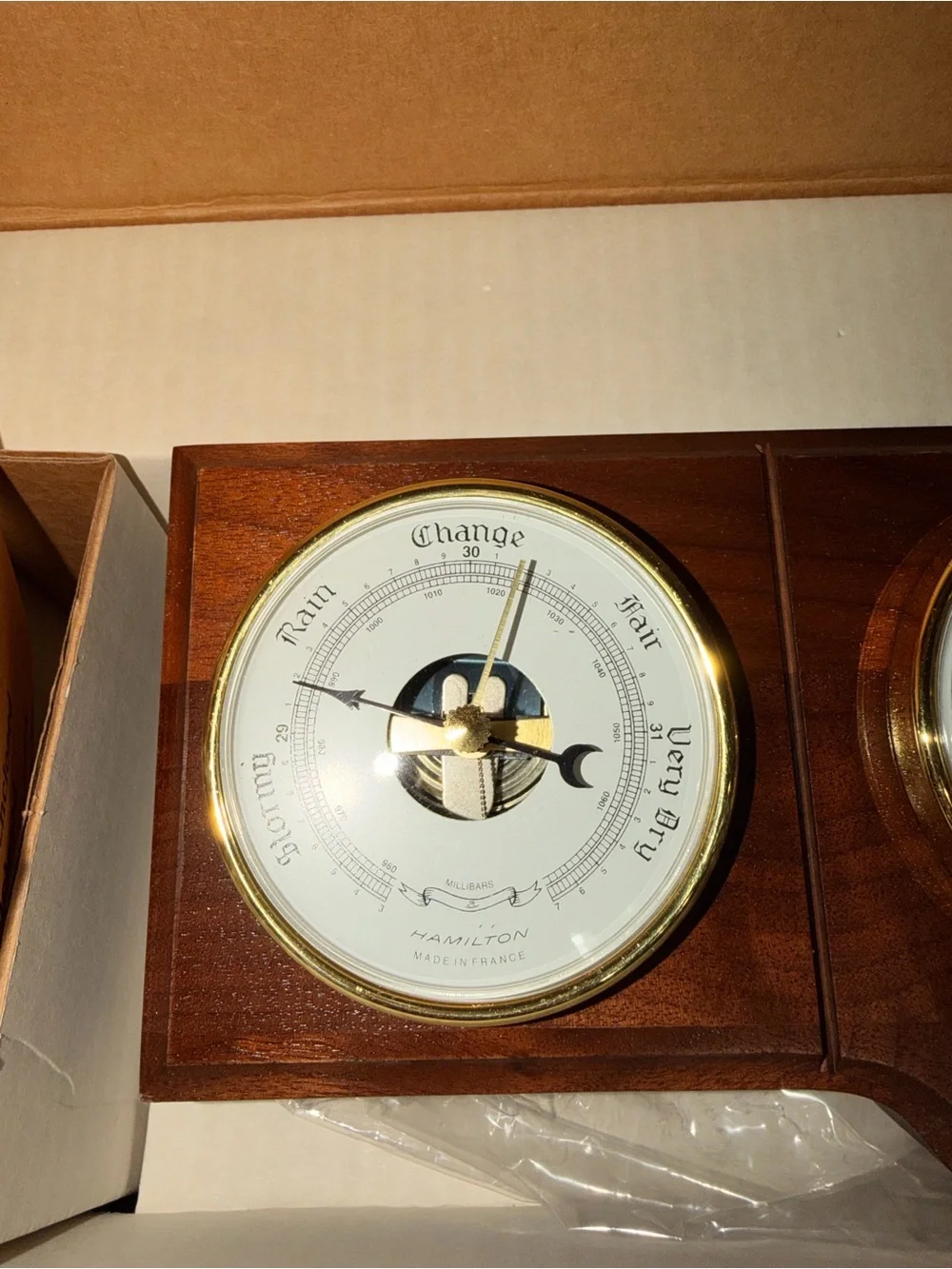 Hamilton Wood Wall Clock Trio in Brown and Gold Official Authentic